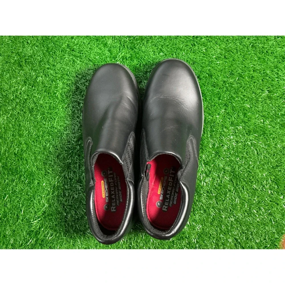 Skechers Relaxed Fit Slip Resistant Black Leather Work Shoes Mens 10 Wide 77048W